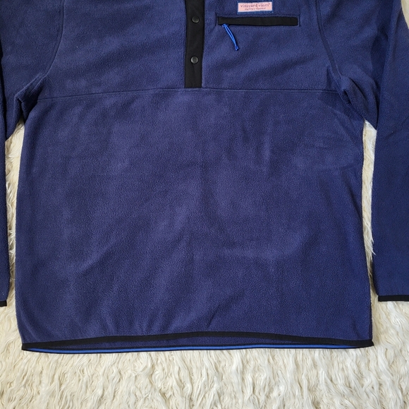 Vineyard Vines Mens Harbor Fleece Quarter-Snap Navy Size Large - Picture 3 of 15